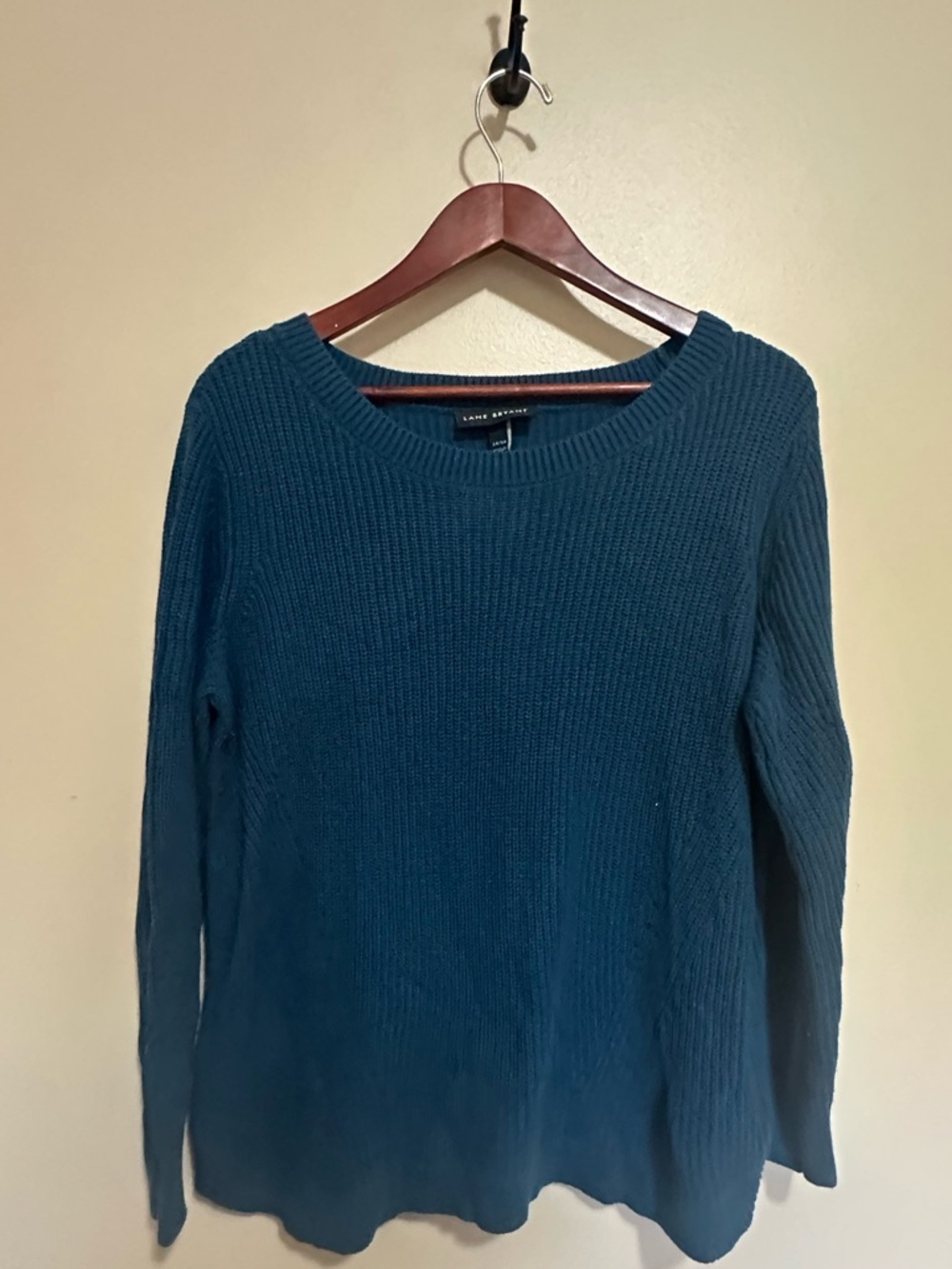 Lane Bryant Women's Teal-Blue Ribbed Crewneck Sweater
